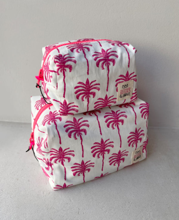 COSMETIC POUCH "PALM TREE" WHITE/PINK