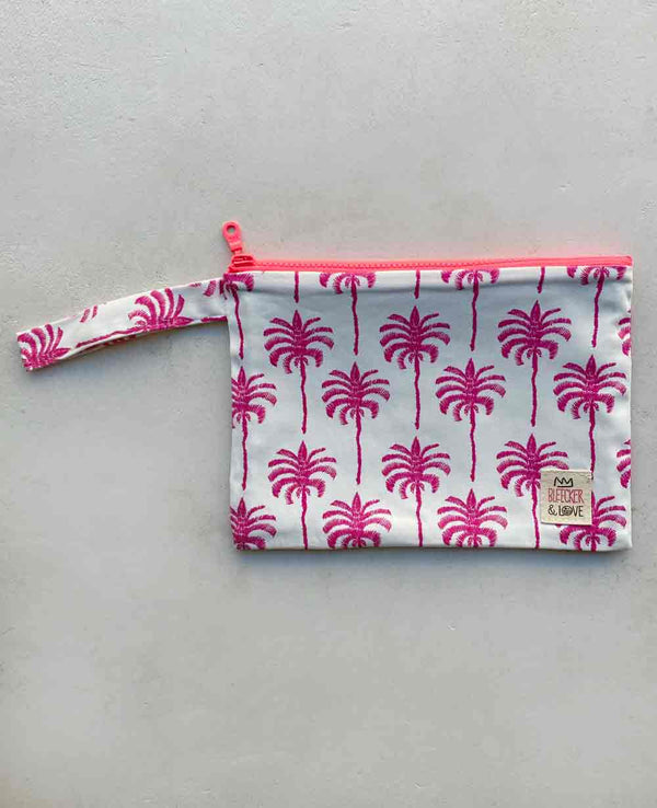 POUCH "PALM TREE" WHITE/PINK