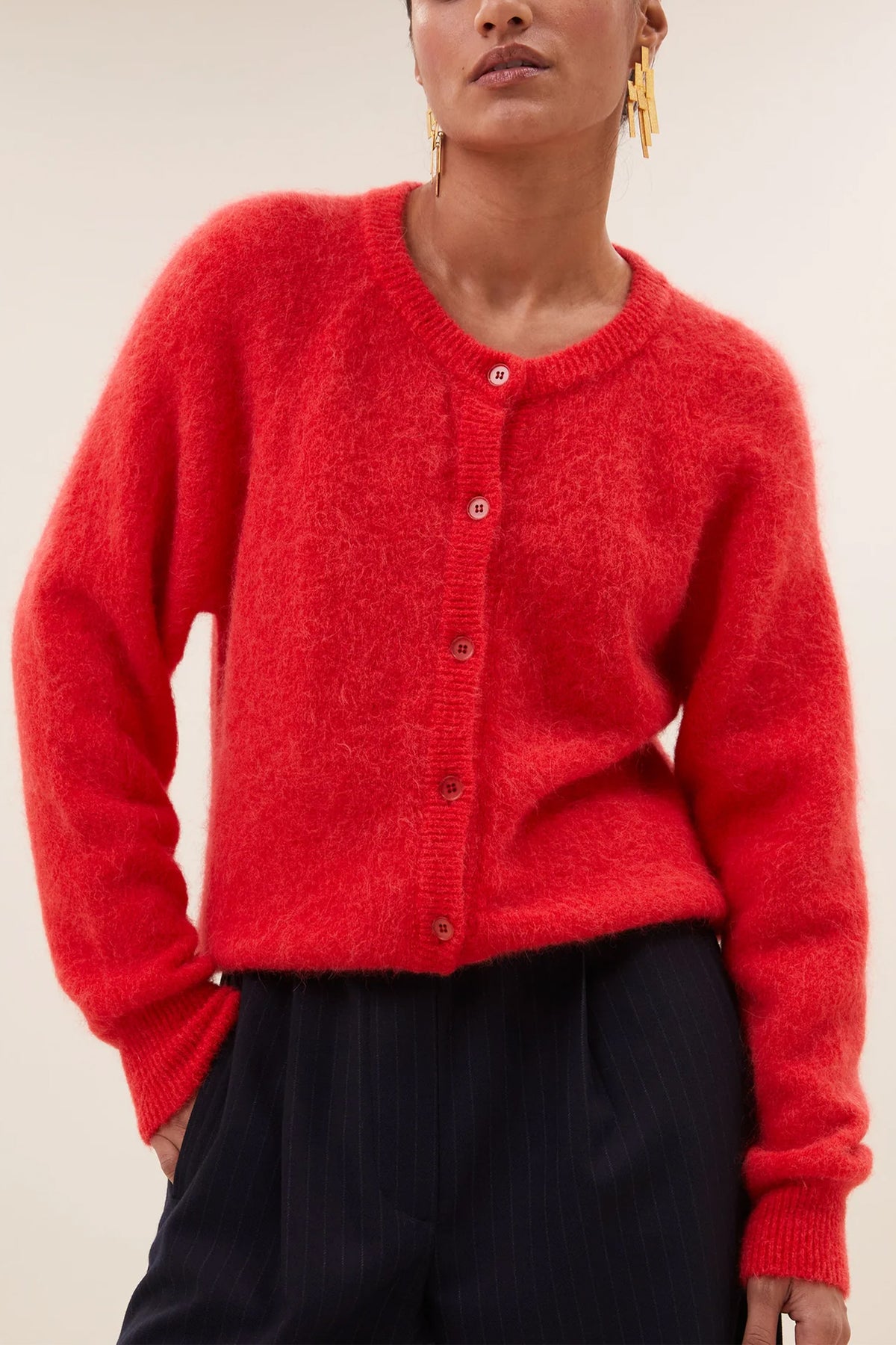 ALPAKA KNIT CARDIGAN NEON RED