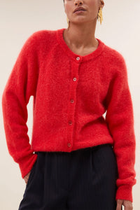 ALPAKA KNIT CARDIGAN NEON RED