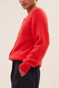 ALPAKA KNIT CARDIGAN NEON RED