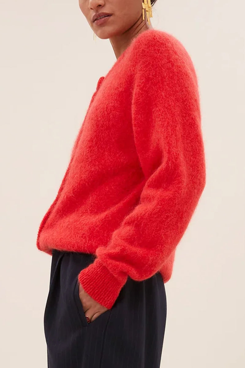 ALPAKA KNIT CARDIGAN NEON RED