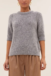 ALPACA-MERINO PULLOVER WITH SHORT SLEEVES LIGHT GREY