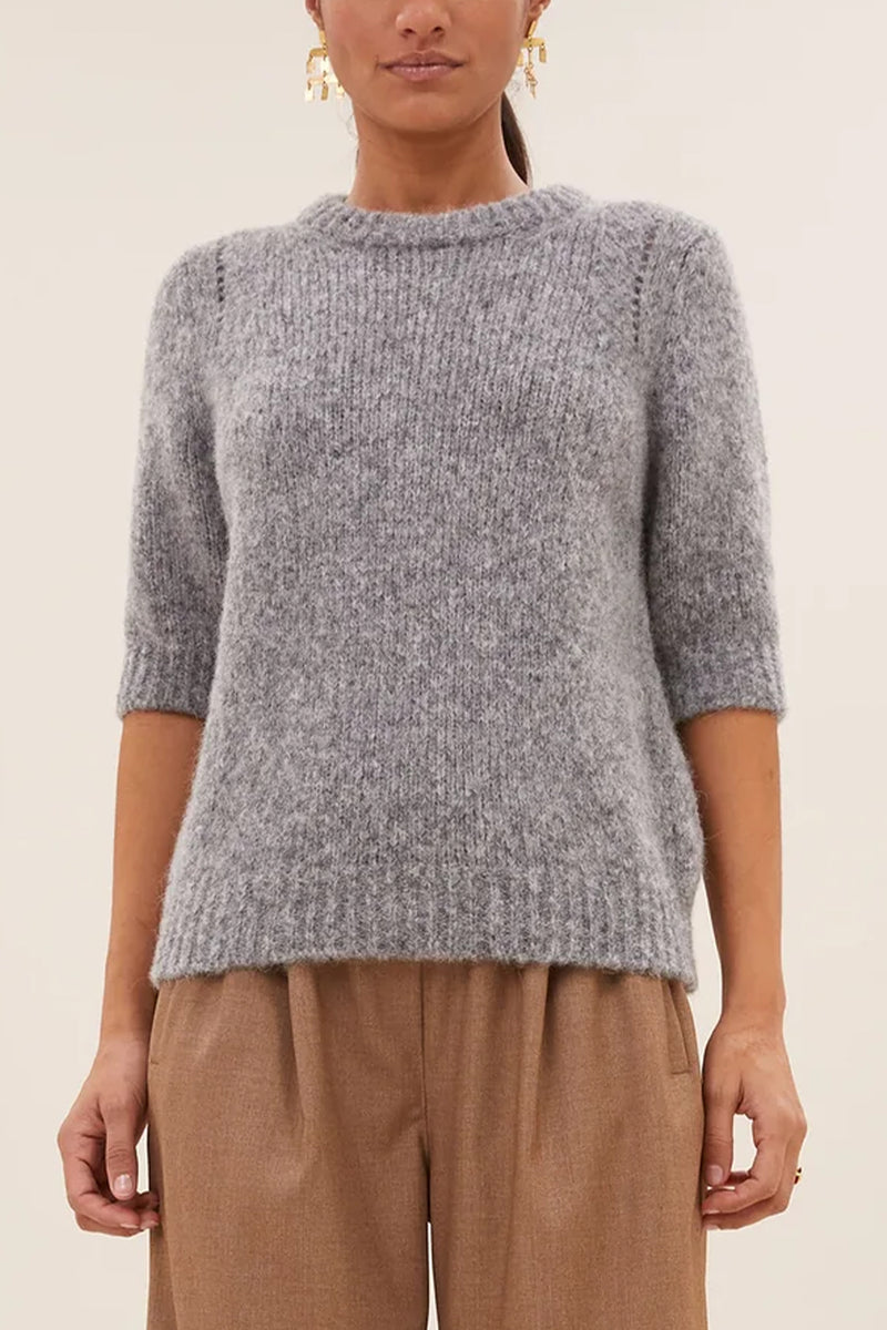 ALPACA-MERINO PULLOVER WITH SHORT SLEEVES LIGHT GREY