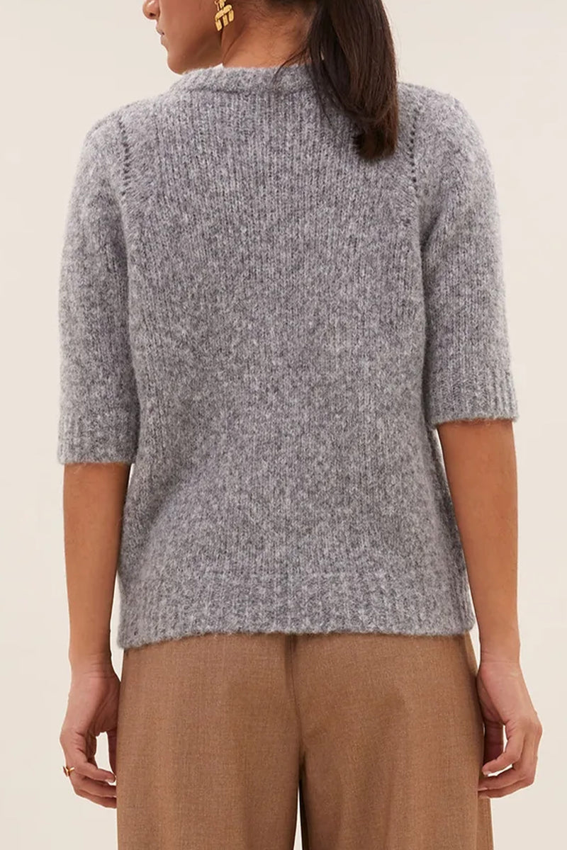 ALPACA-MERINO PULLOVER WITH SHORT SLEEVES LIGHT GREY