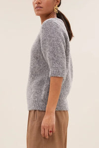 ALPACA-MERINO PULLOVER WITH SHORT SLEEVES LIGHT GREY