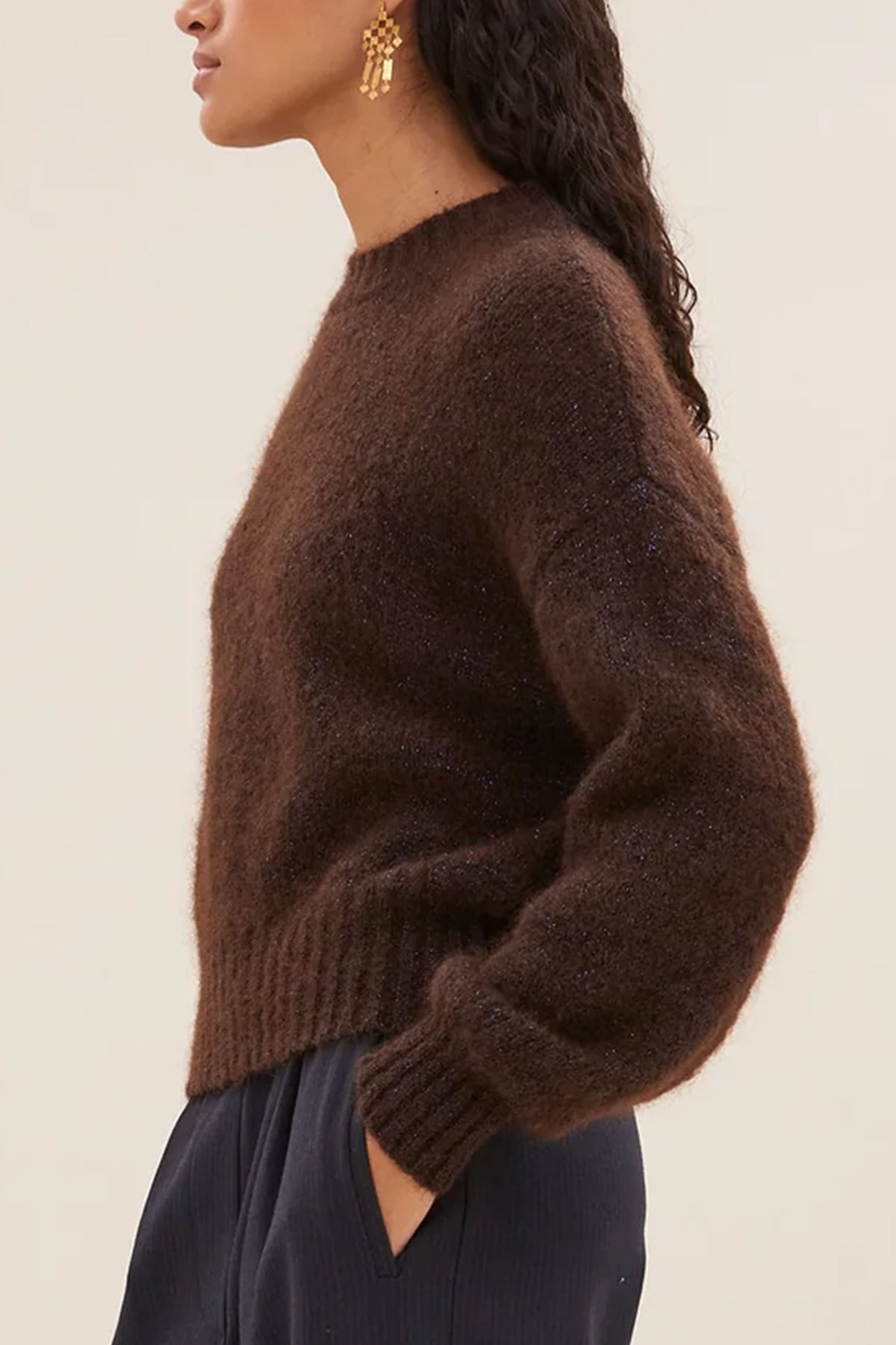 MOHAIR KNIT PULLOVER "SPARKLE" DARK BROWN LUREX