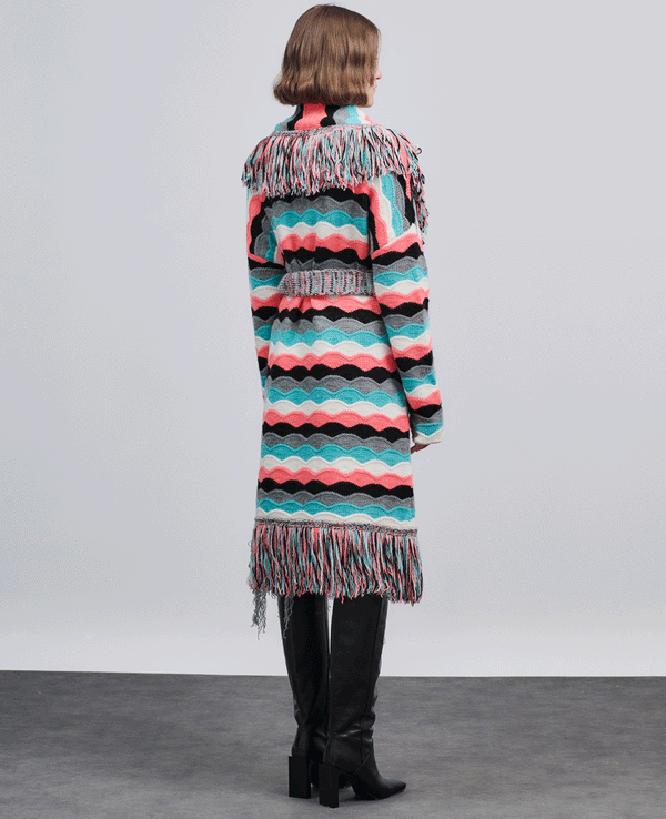 KNITTED COAT WITH BELT "DRIMA" MULTICOLOR