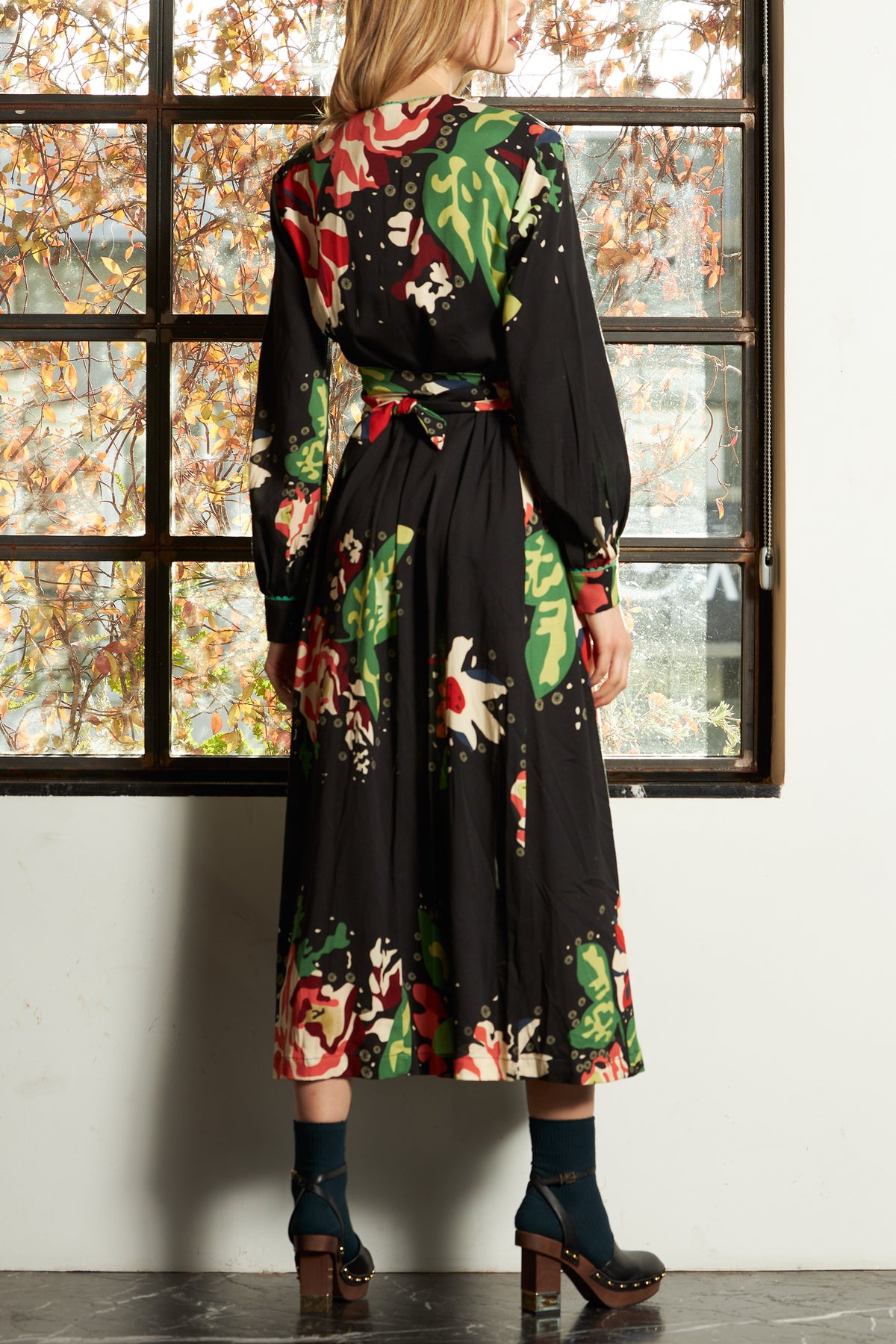 MIDI DRESS "ARIANNA" BLACK/MULTICOLOR