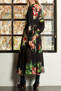 MIDI DRESS "ARIANNA" BLACK/MULTICOLOR