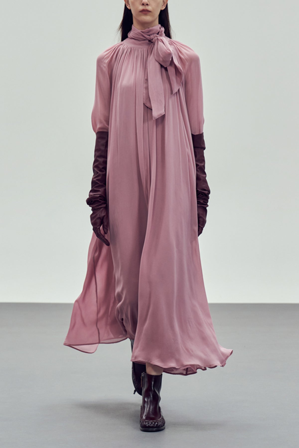 FLOWY VISCOSE CHIFFON DRESS "LILY" DUSTY PINK