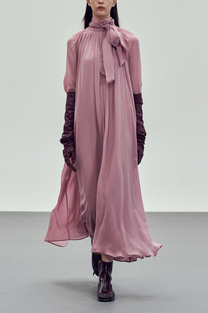 FLOWY VISCOSE CHIFFON DRESS "LILY" DUSTY PINK