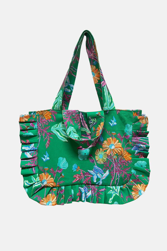 TOTE BAG WITH FRILLS "EUPHORIA" GREEN/MULTICOLOR