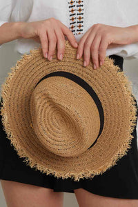 RAFFIA HAT "HELIOS" BEIGE WITH BLACK HAT BAND