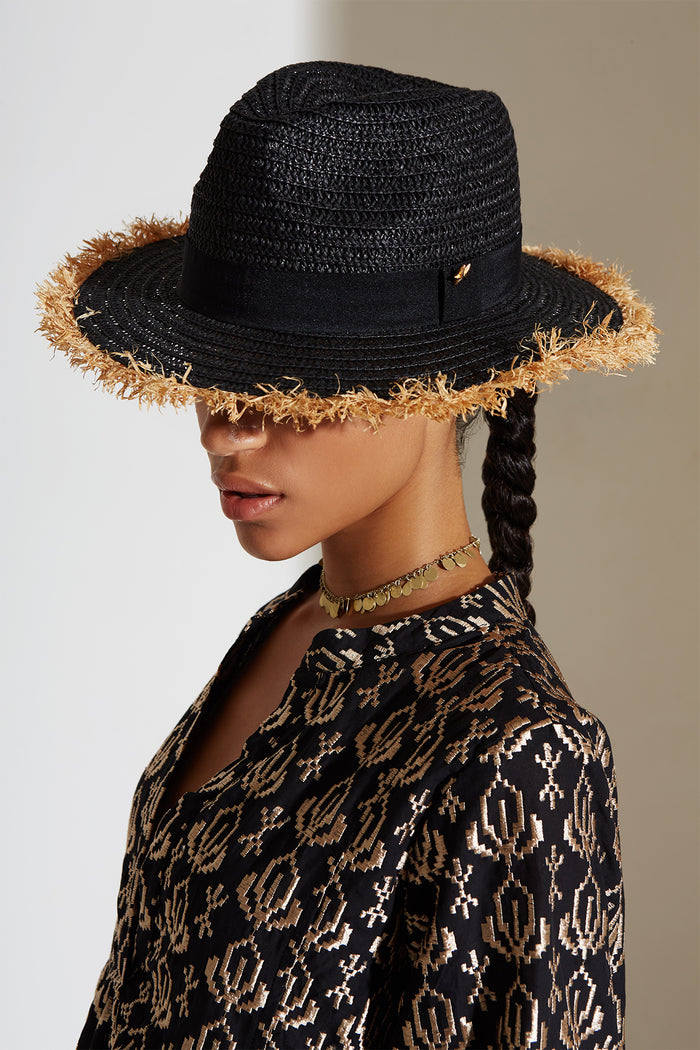 RAFFIA HAT "HELIOS" BLACK