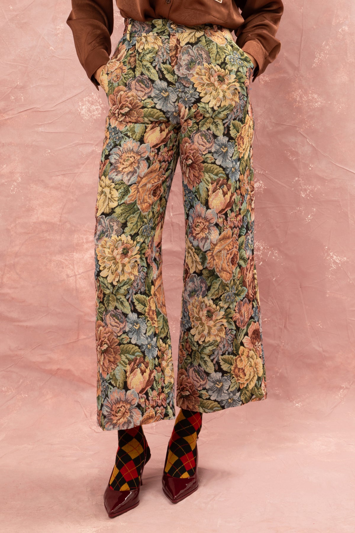 FLORAL JAQUARD PANTS MULTICOLOR