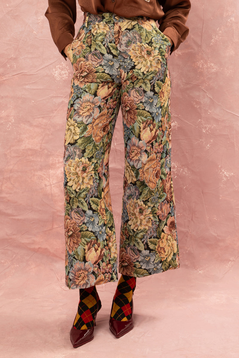 FLORAL JAQUARD PANTS MULTICOLOR