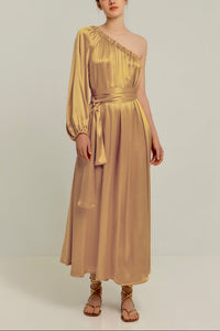 OVERSIZED SATIN ONE-SHOULDER DRESS "SILKY" GOLD