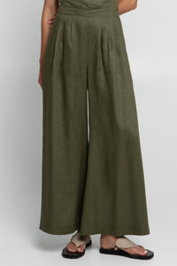 LONG WIDE LINEN PANTS "MINIMAL" KHAKI