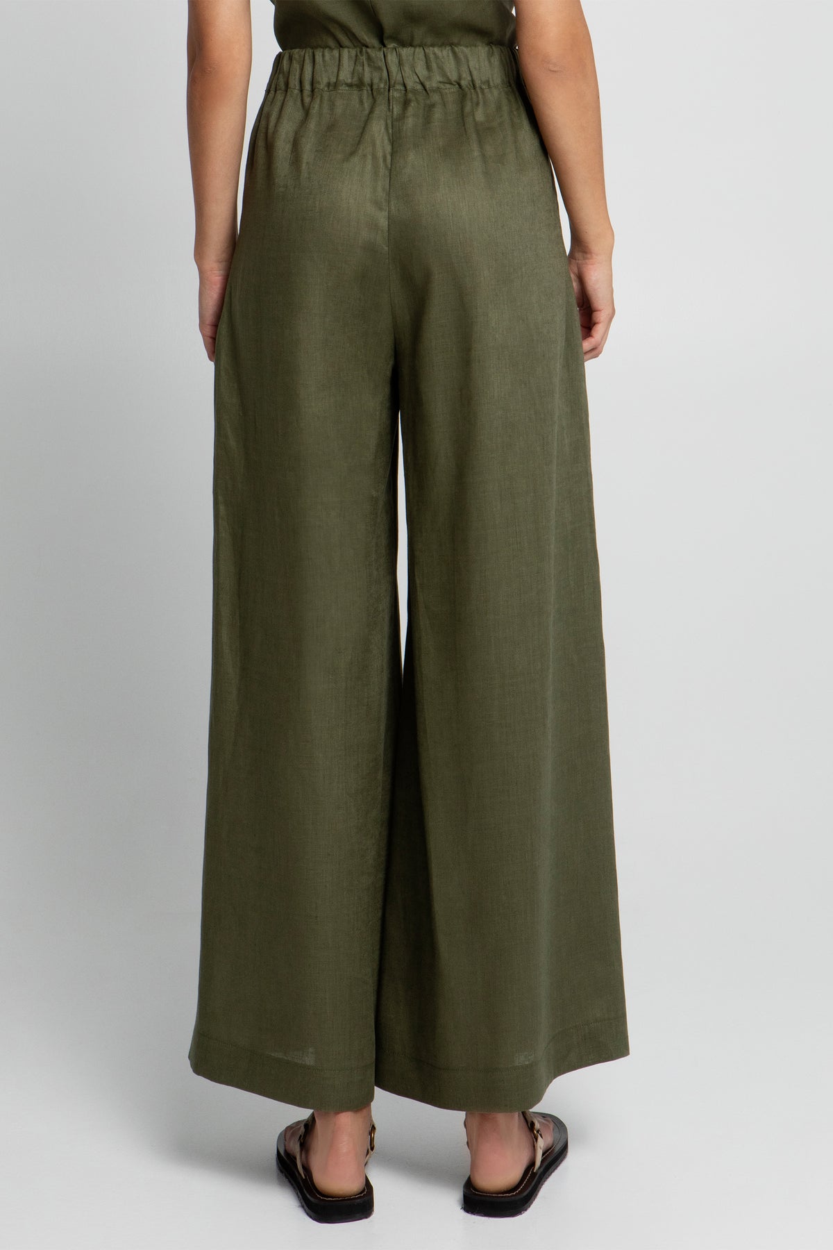 LONG WIDE LINEN PANTS "MINIMAL" KHAKI