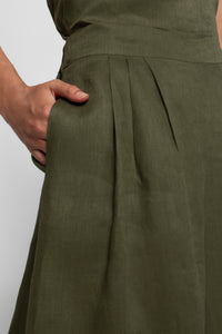 LONG WIDE LINEN PANTS "MINIMAL" KHAKI