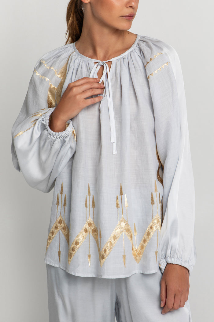 OVERSIZED BLOUSE "ROOTS" LIGHT GREY/GOLD