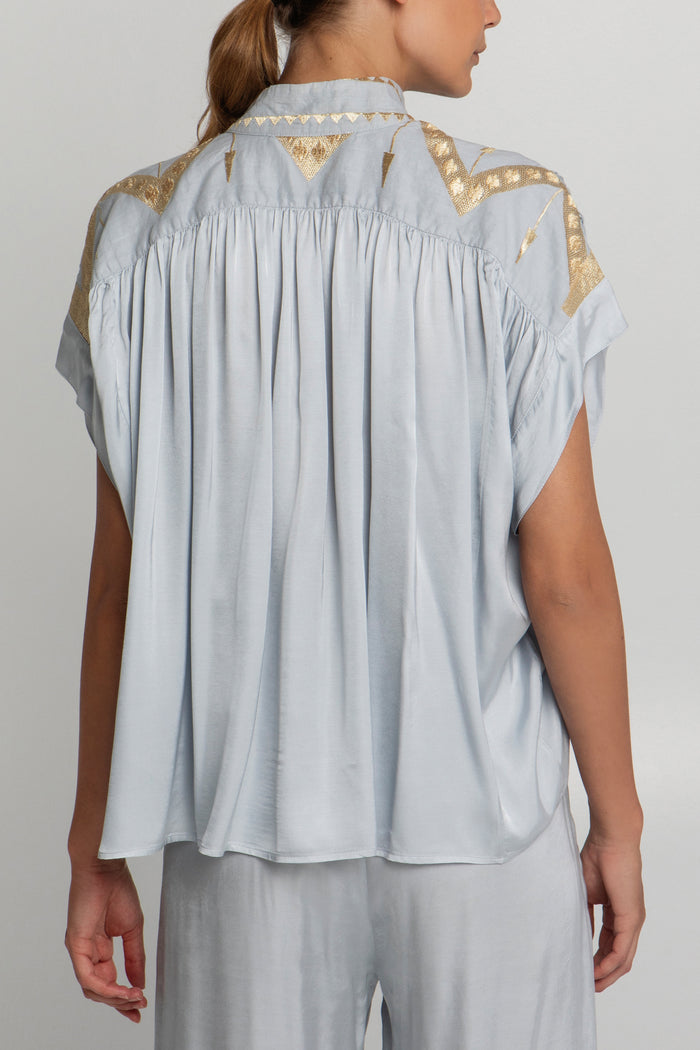 OVERSIZED SILKY BLOUSE "ROOTS" LIGHT GREY/GOLD