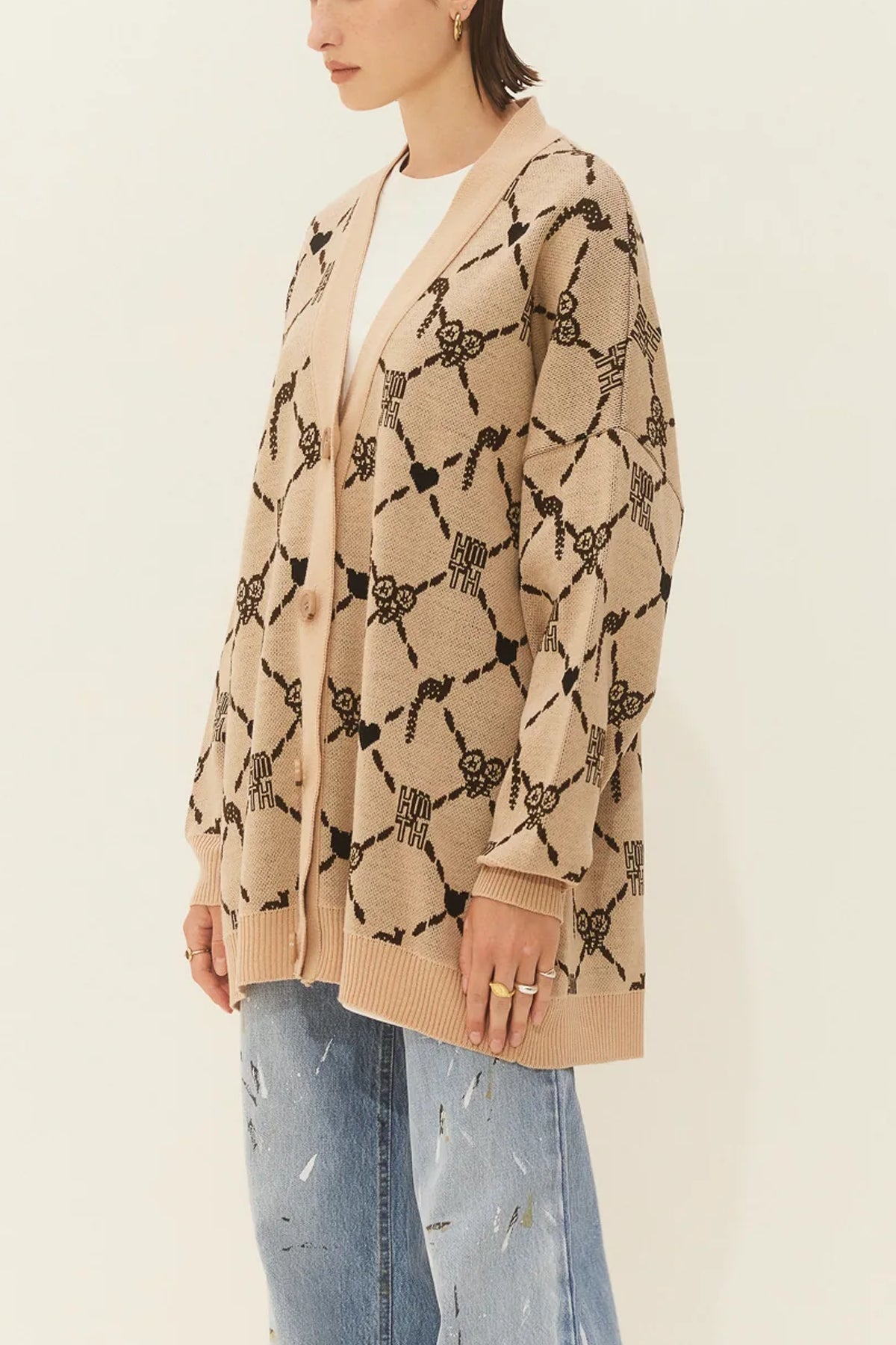 OVERSIZED CARDIGAN "DAD" BEIGE/BROWN/BLACK