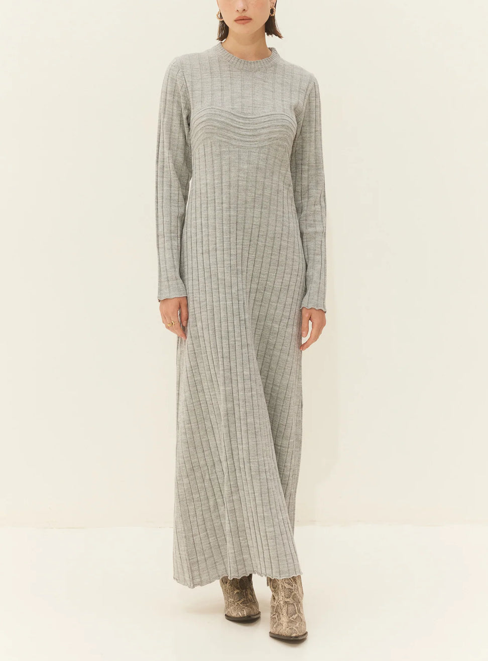 LONG KNIT DRESS "ALAMA" LIGHT GREY