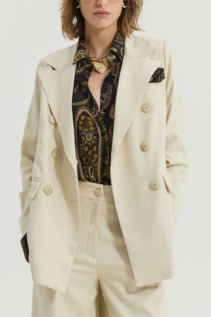 LONG OVERSIZED BLAZER WITH PAISLEY LINING CREAM