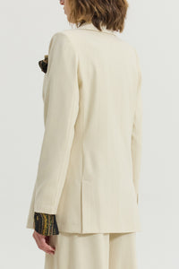 LONG OVERSIZED BLAZER WITH PAISLEY LINING CREAM