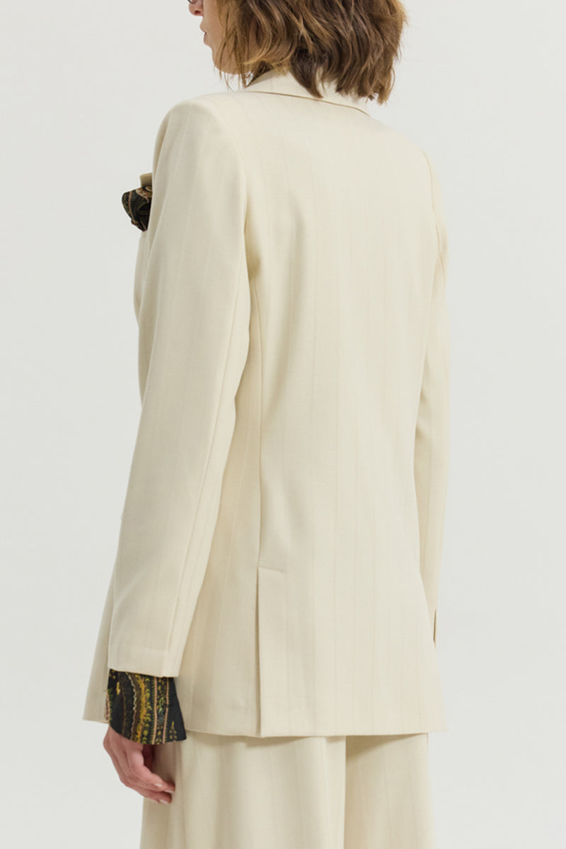 LONG OVERSIZED BLAZER WITH PAISLEY LINING CREAM