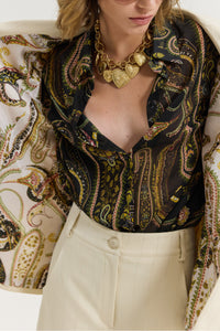 LONG OVERSIZED BLAZER WITH PAISLEY LINING CREAM
