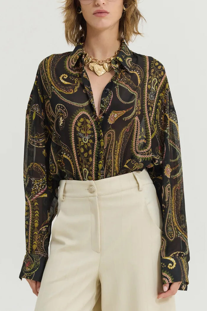 OVERSIZED CHIFFON BLOUSE "PAISLEY" BLACK/MULTICOLOR