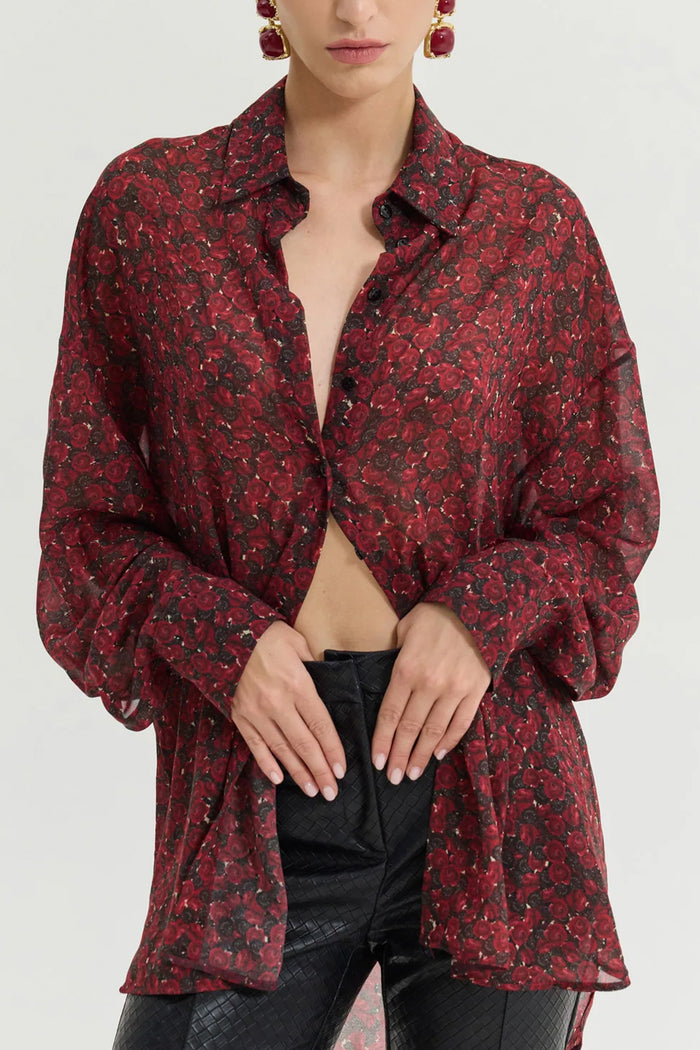 OVERSIZED CHIFFON BLOUSE "ROSES" BORDEAUX