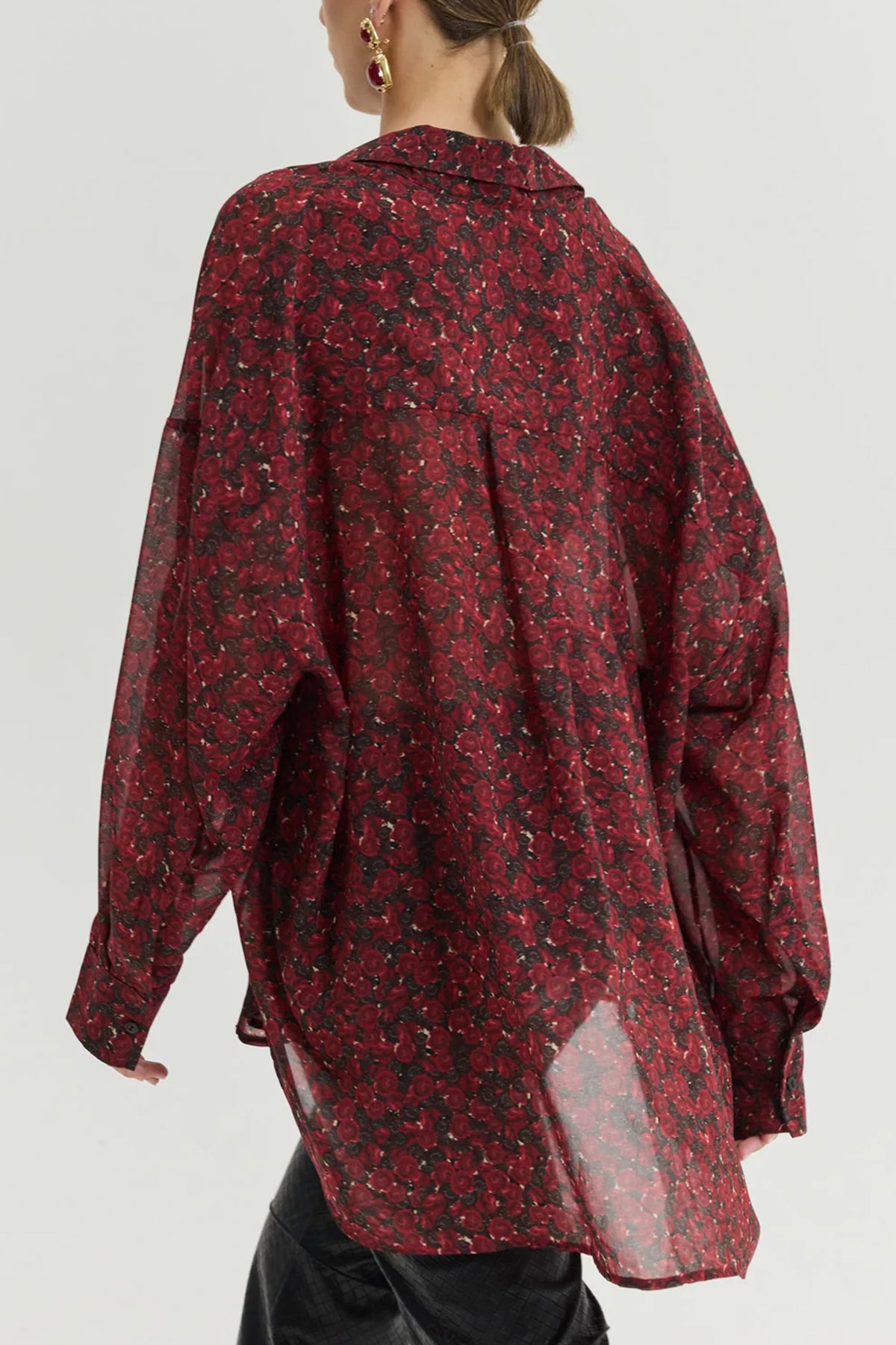 OVERSIZED CHIFFON BLOUSE "ROSES" BORDEAUX