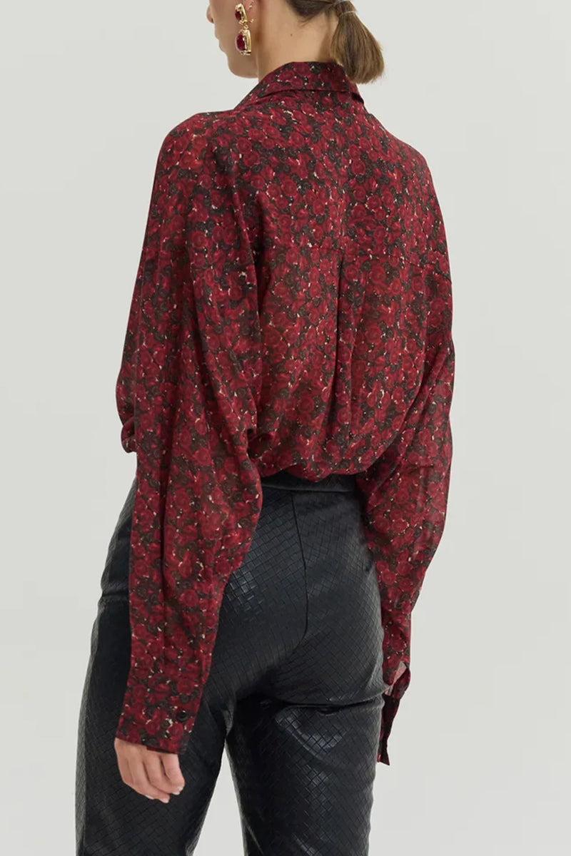 OVERSIZED CHIFFON BLOUSE "ROSES" BORDEAUX