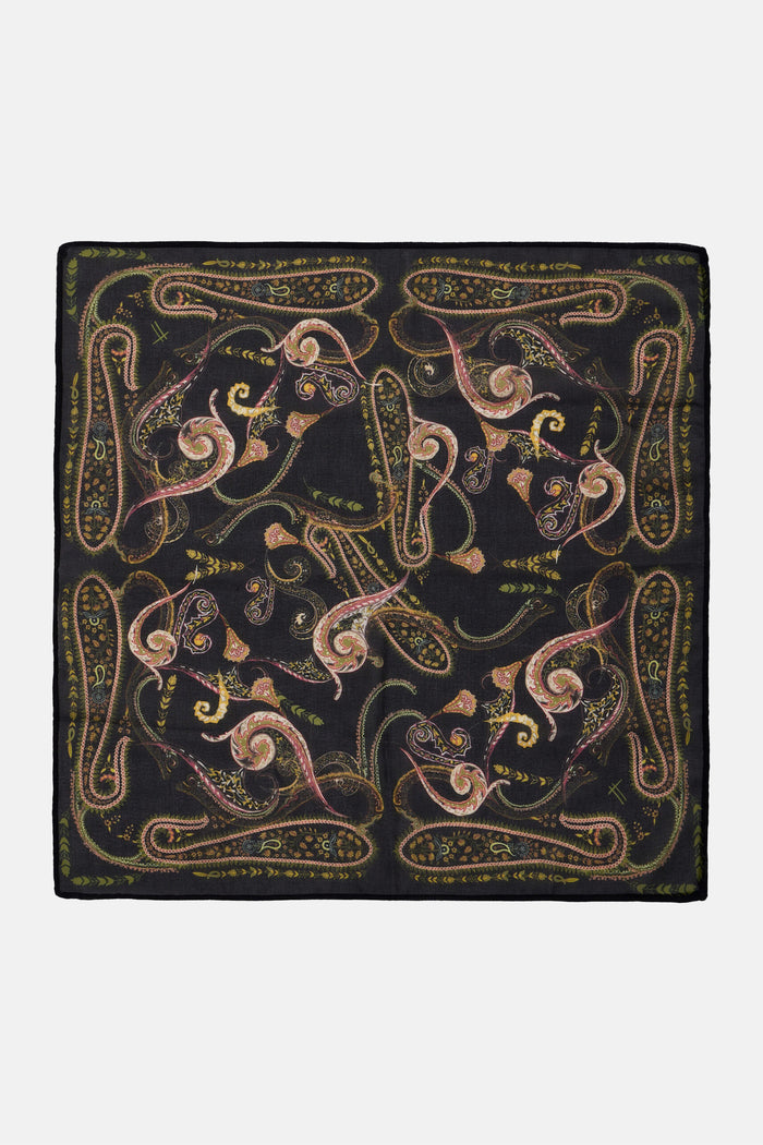 SILKY SCARF "LEMONCHELLO" BLACK PAISLEY