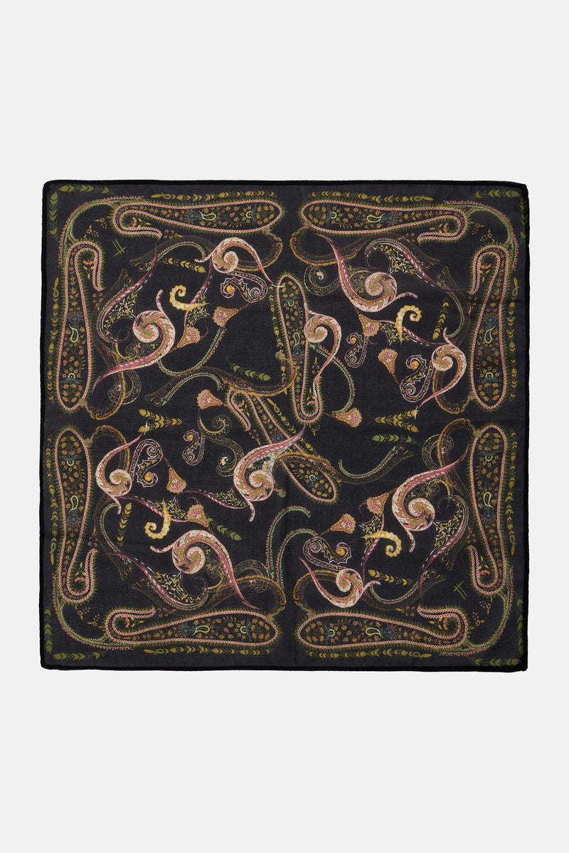SILKY SCARF "LEMONCHELLO" BLACK PAISLEY