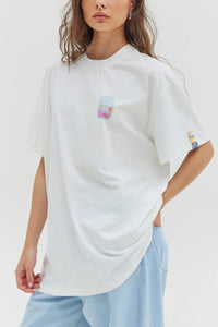 ULTRA OVERSIZED T-SHIRT "CHEETAH - AIRLINES WINDOW" WHITE