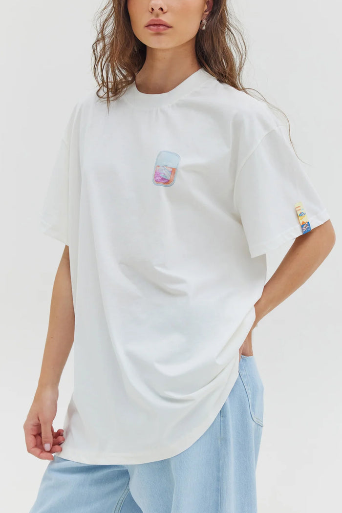 ULTRA OVERSIZED T-SHIRT "CHEETAH - AIRLINES WINDOW" WHITE