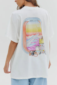 ULTRA OVERSIZED T-SHIRT "CHEETAH - AIRLINES WINDOW" WHITE