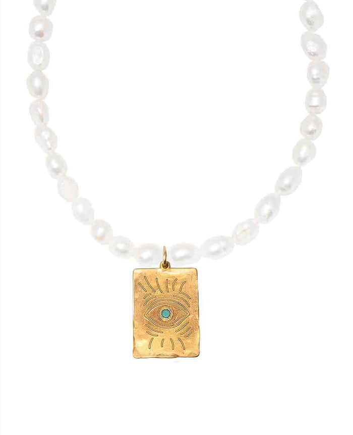 PEARL NECKLACE "HOLY EYE" WHITE/GOLD