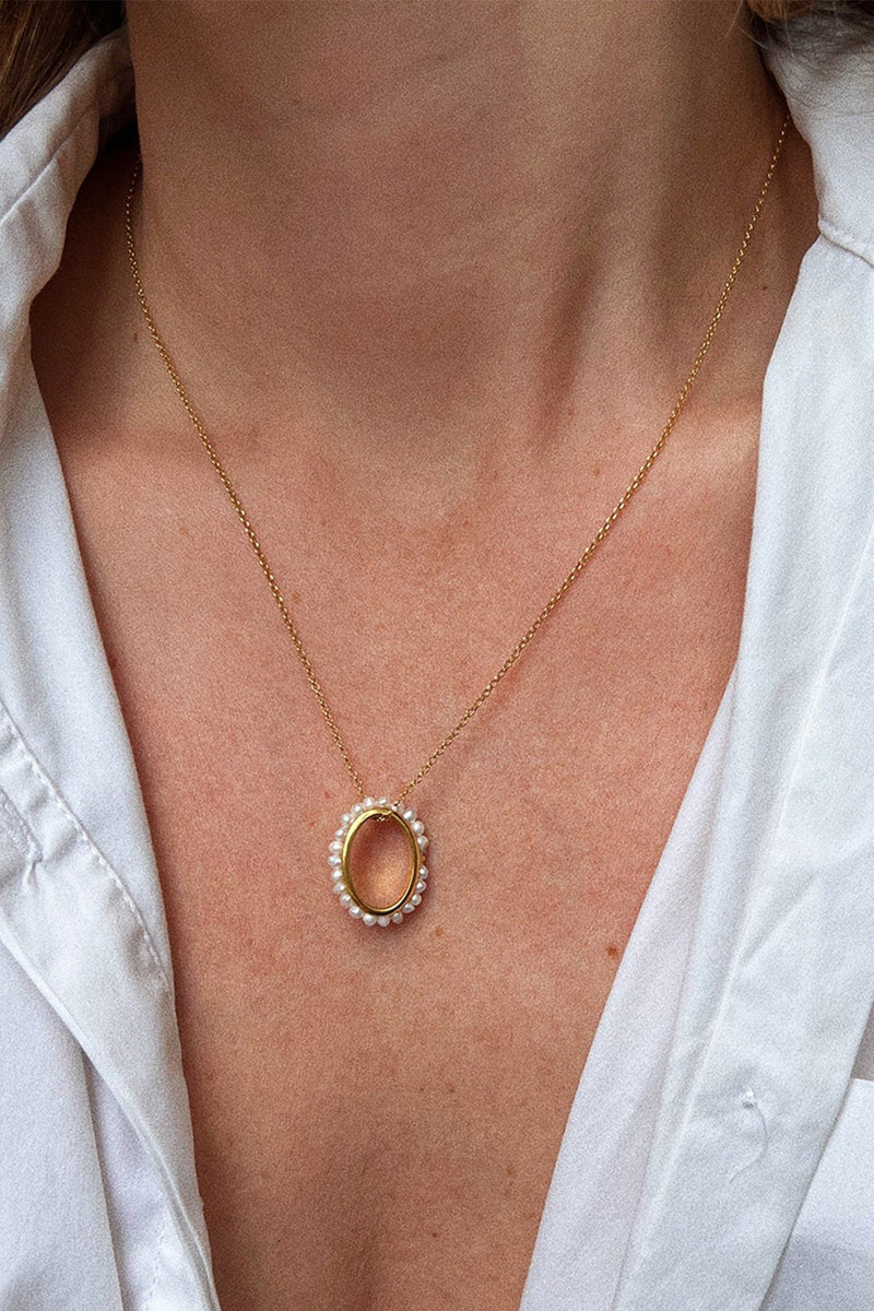 THIN NECKLACE "LUNA OVAL PEARLS" GOLD/WHITE