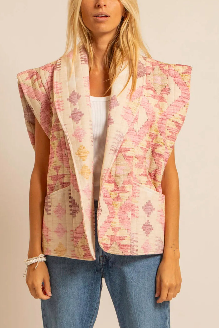 PADDED VISCOSE VEST "IKAT" ROSE