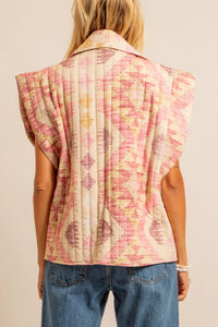 PADDED VISCOSE VEST "IKAT" ROSE