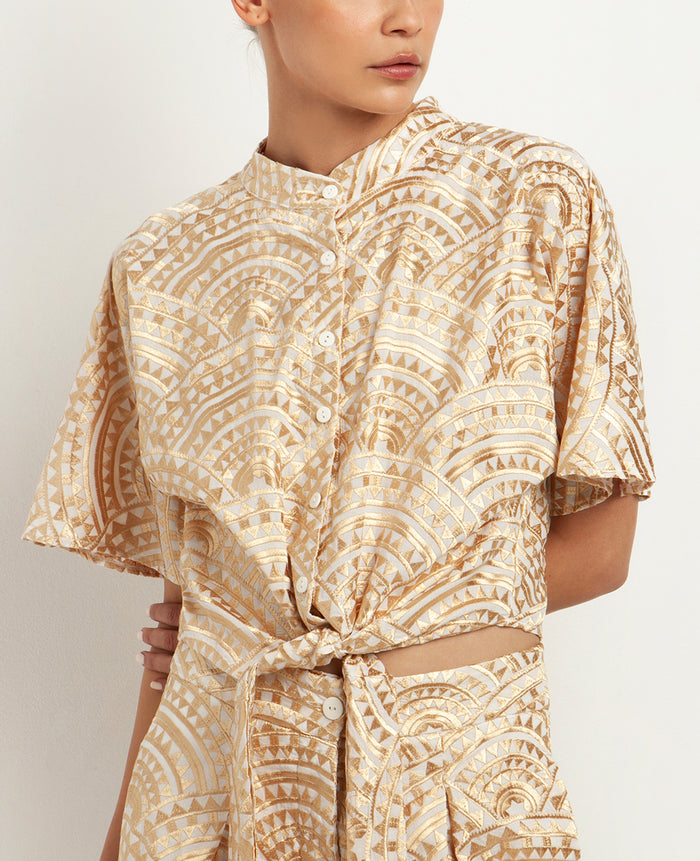 CROPPED COTTON BLOUSE "TRIANGLE" - WHITE/GOLD