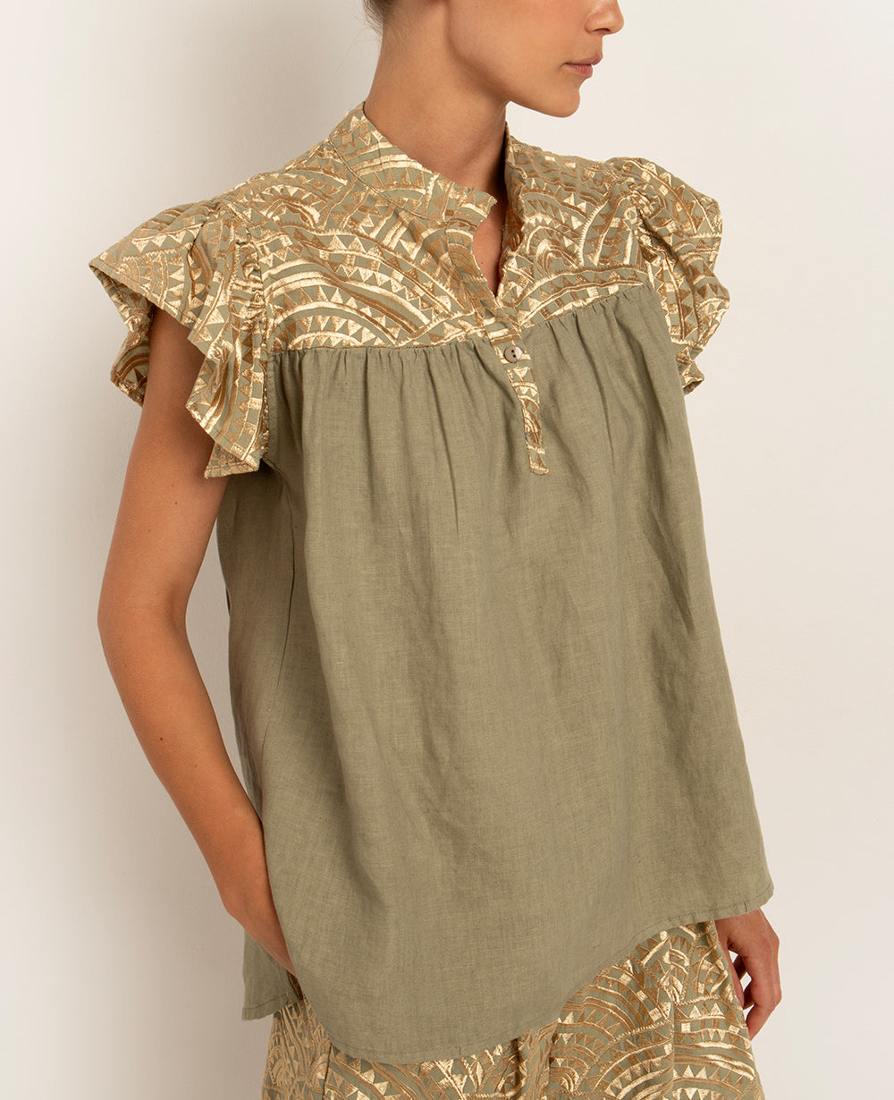 OVERSIZED LINEN BLOUSE WITH RUFFLES "TRIANGLE"