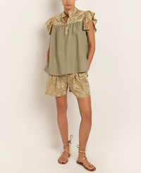OVERSIZED LINEN BLOUSE WITH RUFFLES "TRIANGLE"
