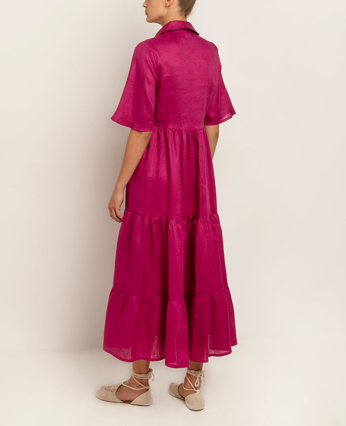 LONG LINEN DRESS "ELINA" - MAGENTA